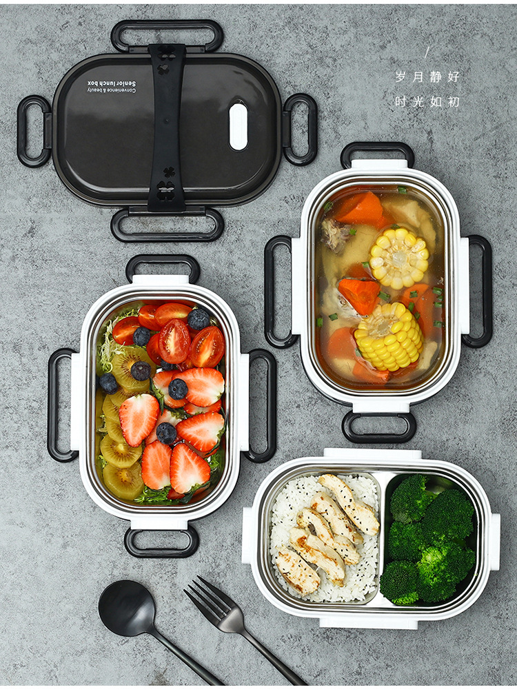 Stainless steel 304 insulated lunch box, creative tableware, student cafeteria lunch box set, square layered food compartments pic 5