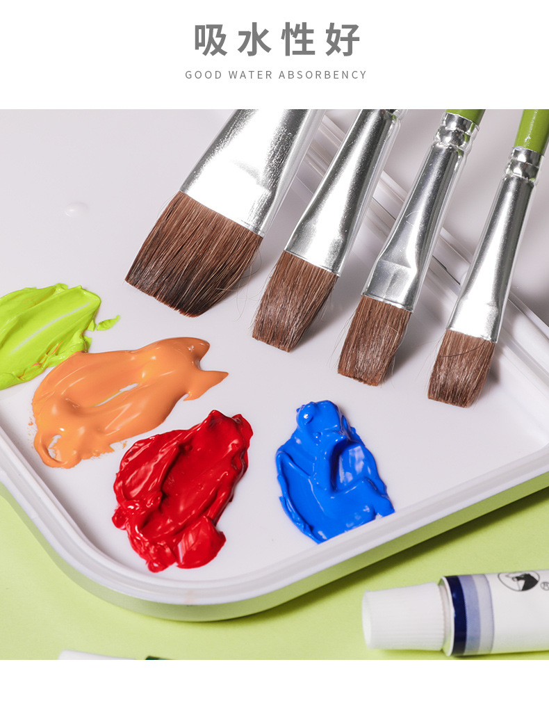 Marley G1865 pelo de caballo de cabeza plana 5 PCS kit de tiza de agua para estudiantes principiantes con acrílico pintura al óleo pincel de acuarela pic 14