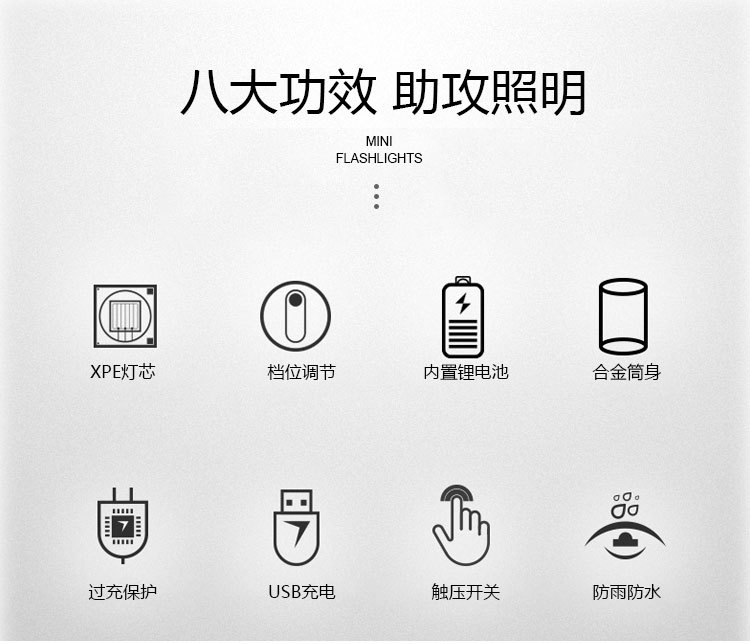 New cross-border led high-intensity flashlight, aluminum alloy usb charging outdoor mini built-in battery power bank flashlight pic 2