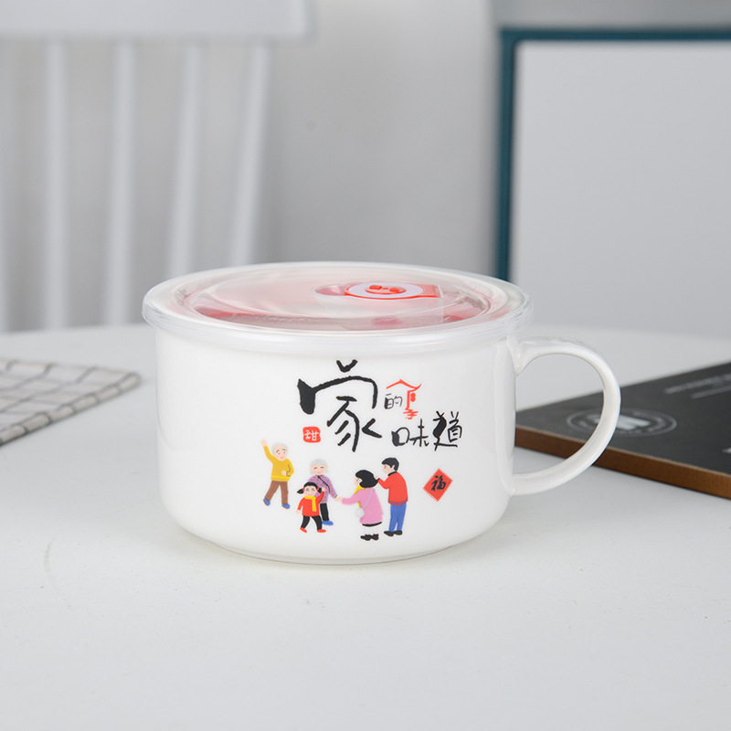 韩式陶瓷礼品保鲜碗餐具面杯泡面碗j加印logo日用百货卡通套装详情6