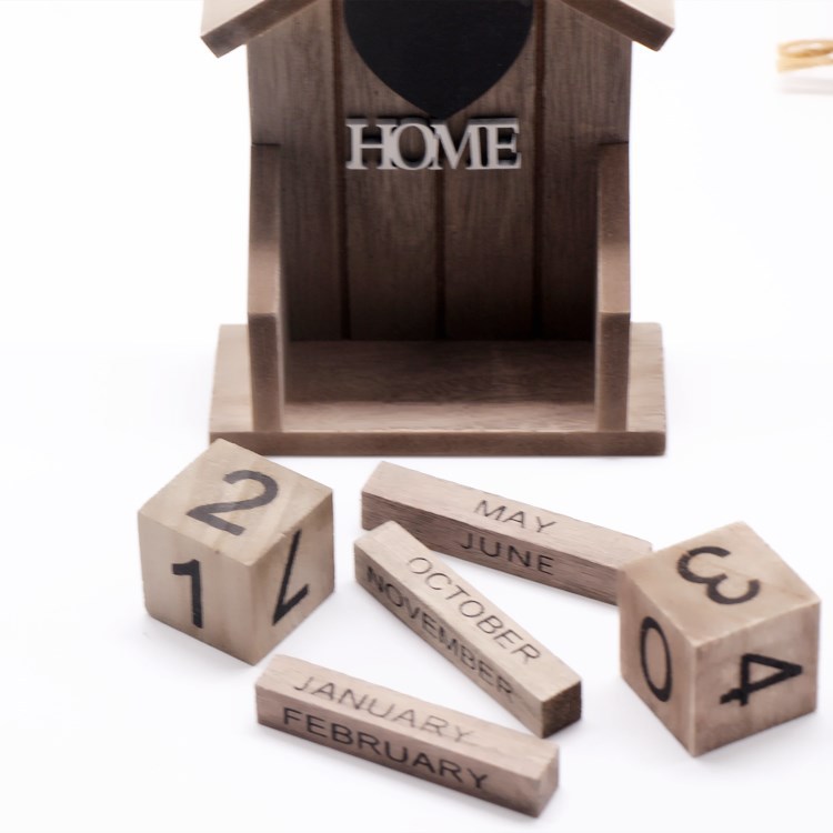 复古作旧古典风格小房屋HOME木质日历创意摆件家居装饰工艺品礼品木雕根雕详情18