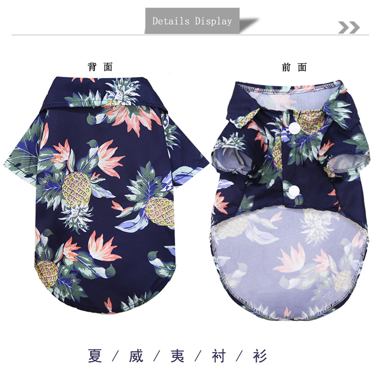 Pequeño y mediano perro playa piña camisa hawaii mascota perro gato golden hair primavera verano fino ropa artículos pic 4