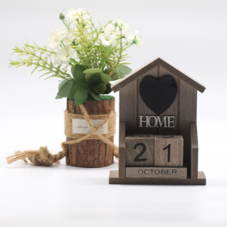 复古作旧古典风格小房屋HOME木质日历创意摆件家居装饰工艺品礼品木雕根雕详情21