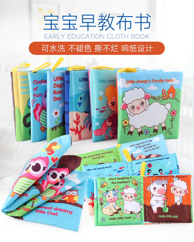 Amazon cross-border 3D baby cloth books, early education toys, English palm books, animal number recognition baby cloth books pic 33