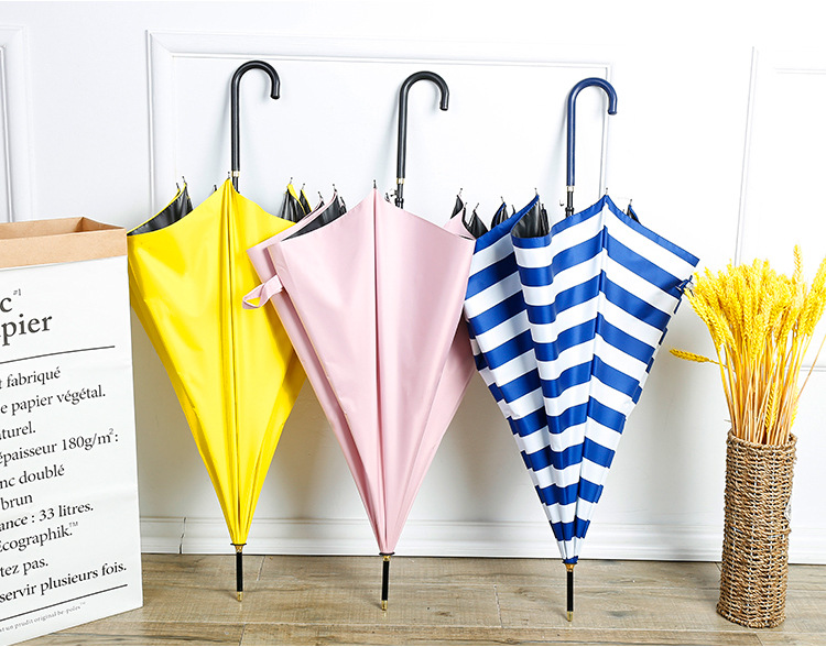 遮阳伞女韩国小清新简约雨伞女自动长柄弯勾学生黑胶太阳伞条纹伞详情3