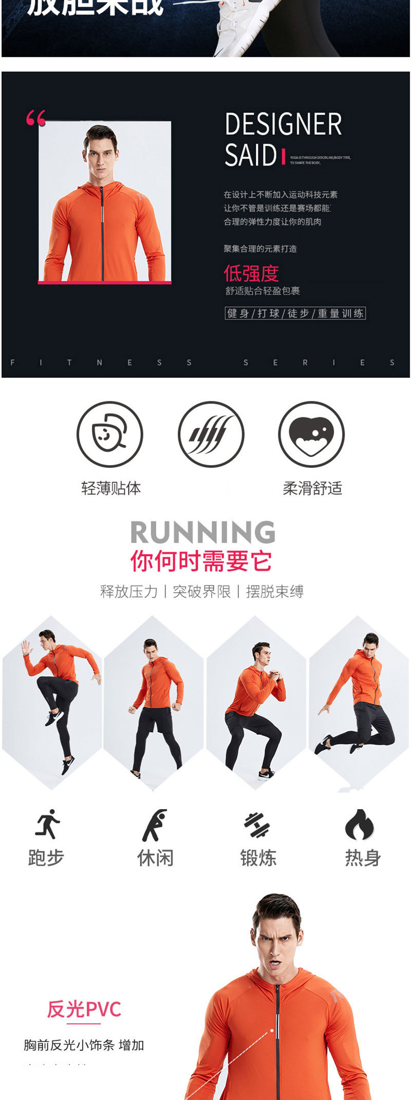 Sportswear set for men, outdoor running, morning and night running, gym sportswear set with reflective strips, elastic leggings pic 2