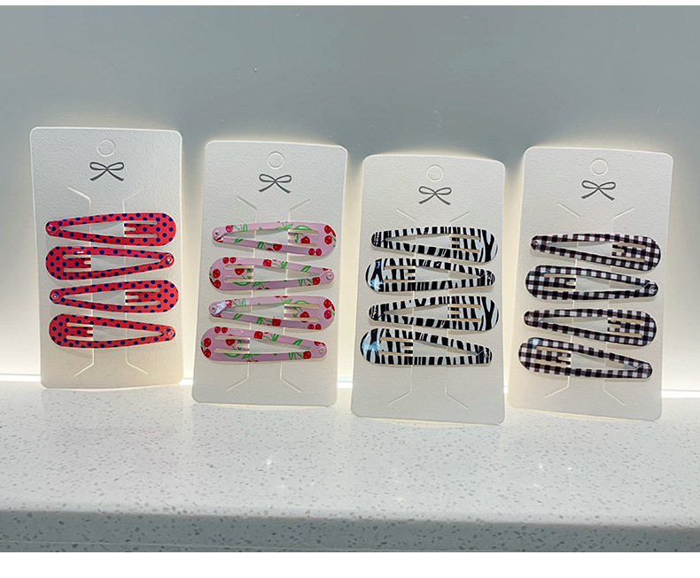 6cm high-quality baked paint printed water drop clip for girls, ins polka dot check leopard print bb clip, hair accessory edge clip pic 3