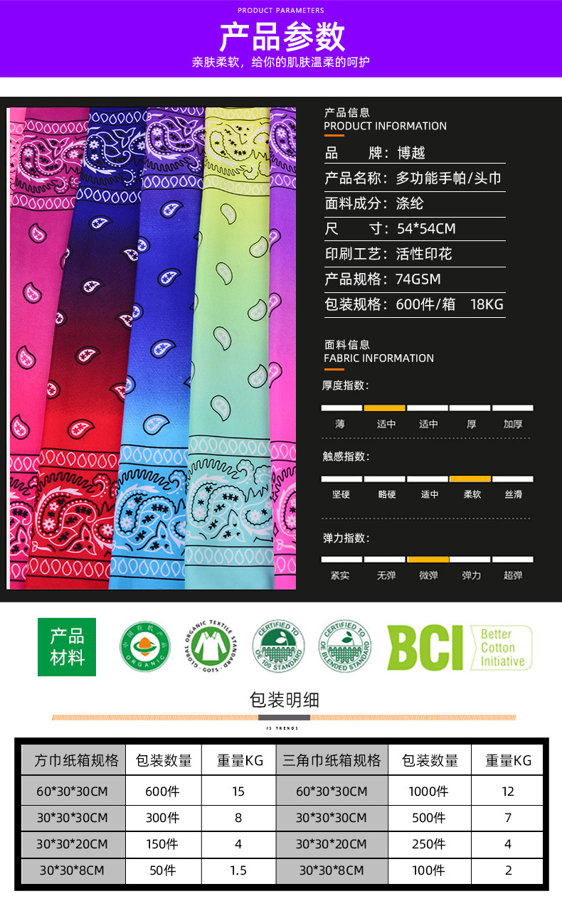 全涤54x54佩斯利腰果花变形虫方巾嘻哈街舞骑行头巾瓜子花手帕详情9