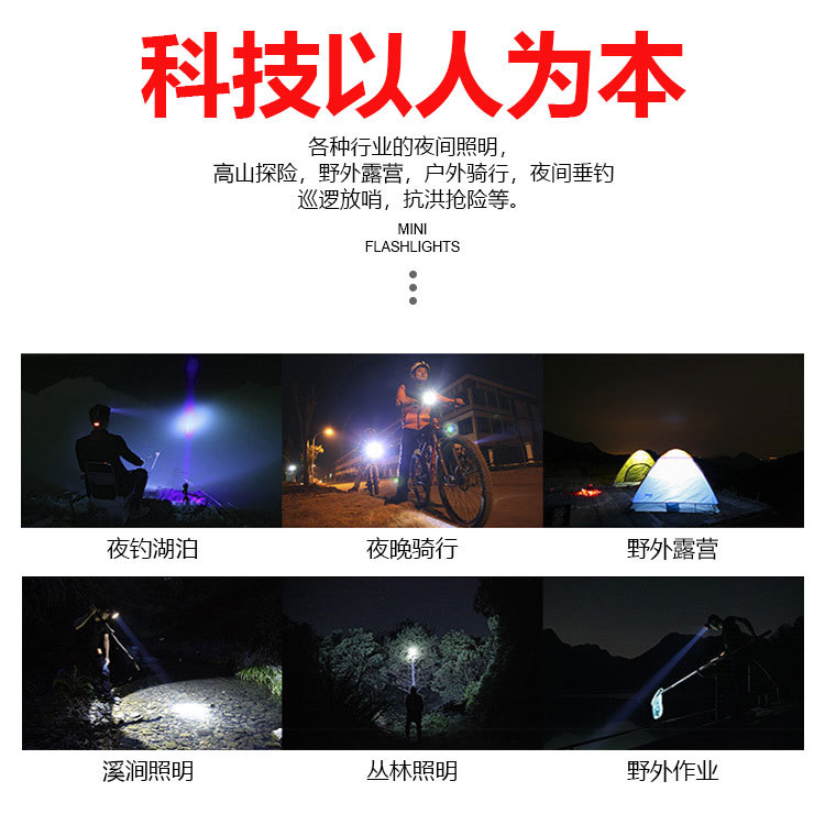 New cross-border led high-intensity flashlight, aluminum alloy usb charging outdoor mini built-in battery power bank flashlight pic 4