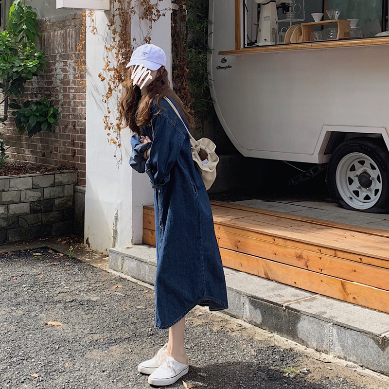 Real photos of homemade long-sleeved denim dress with a design sense, a Korean version slimming dress for women in stock pic 16