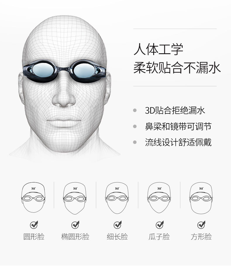 361泳镜高清近视度数男防水防雾眼镜女泳帽套装专业游泳装备详情8