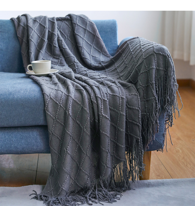 Knitted blanket, sofa blanket, cover blanket, fringed thin blanket, office air conditioning blanket, bay window blanket, summer nap blanket, small blanket pic 37