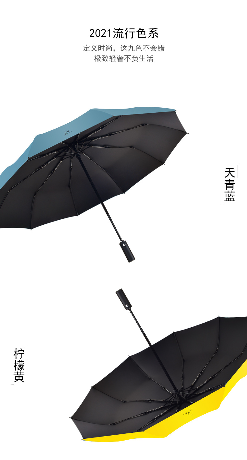 雨伞厂家批发定制印刷logo广告三折叠黑胶全自动防晒紫外线晴两用详情14