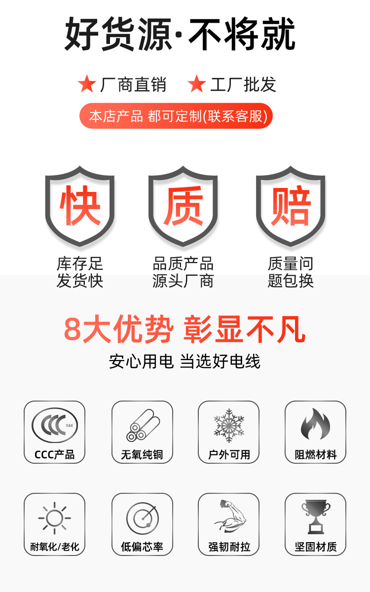 RVV flexible sheathed wire 2-core 1/2.5/4/6 square copper core cable for home decoration project flame-retardant power cord wholesale pic 2