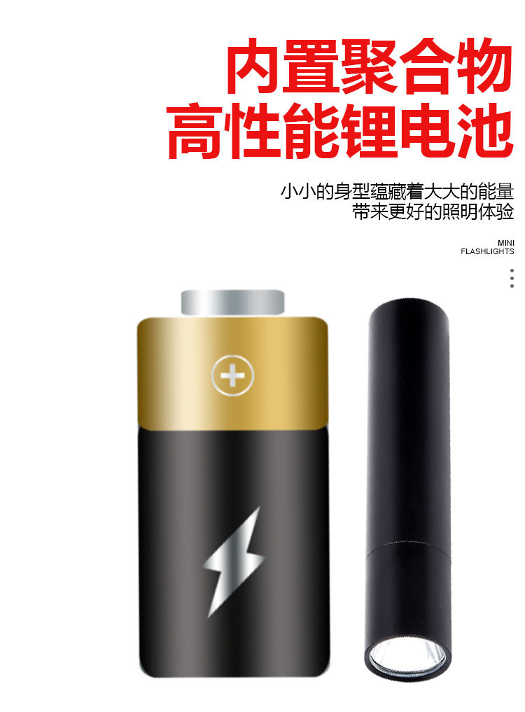 New cross-border led high-intensity flashlight, aluminum alloy usb charging outdoor mini built-in battery power bank flashlight pic 8