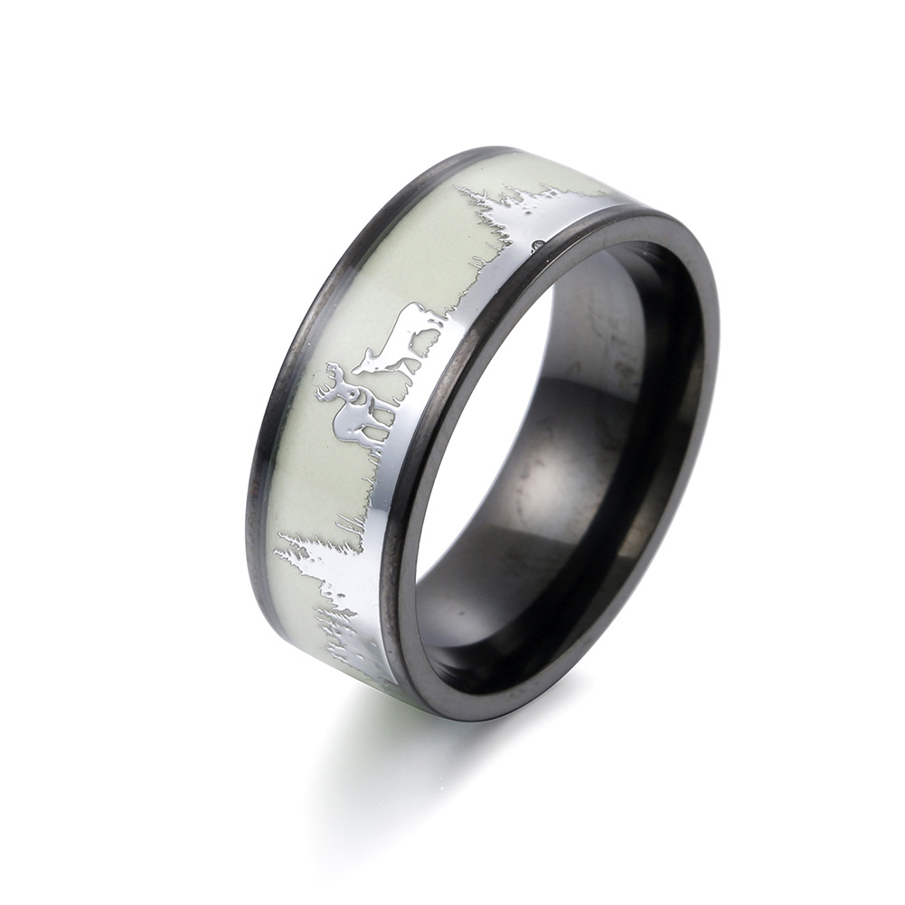 Cross-border best-selling Christmas gifts: Deer titanium steel luminous ring Christmas jewelry wholesale pic 4