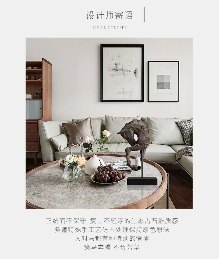 American-style antique general horse head decoration, home soft furnishings, resin ornaments, for living room, entrance hall and study pic 2