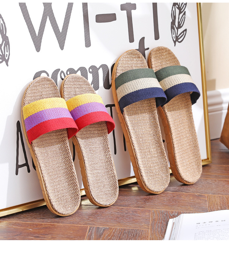 老三色男女情侣亚麻居家木地板夏季凉拖鞋 棉麻拖鞋 四季麻拖详情12
