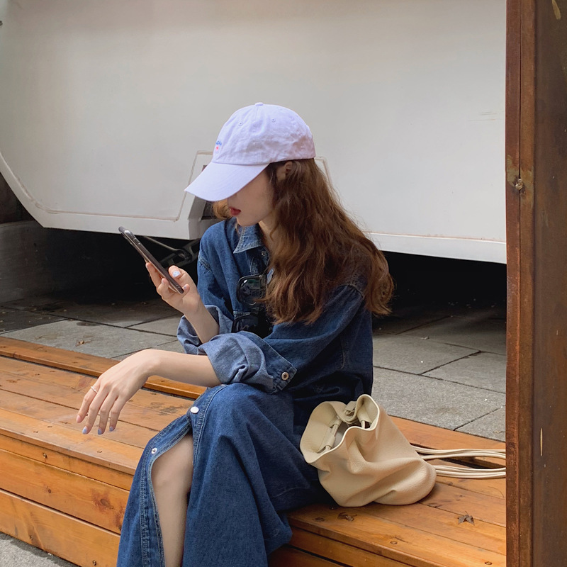 Real photos of homemade long-sleeved denim dress with a design sense, a Korean version slimming dress for women in stock pic 13