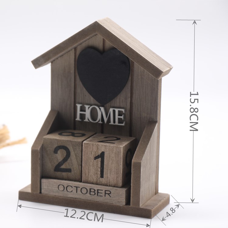 复古作旧古典风格小房屋HOME木质日历创意摆件家居装饰工艺品礼品木雕根雕详情3