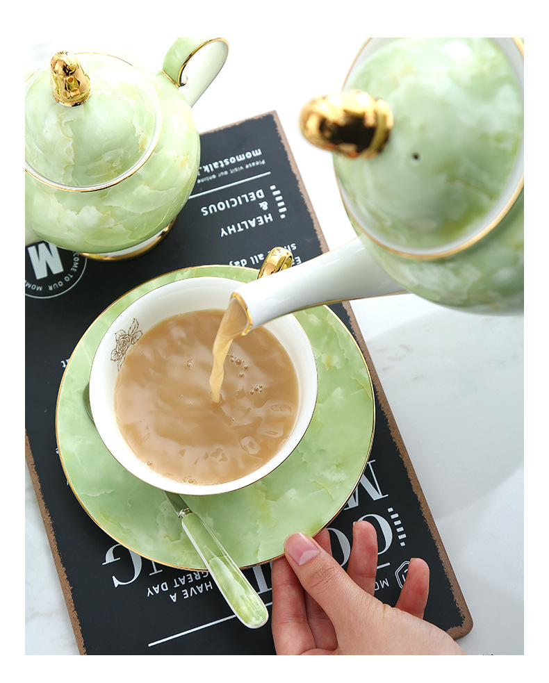 High-quality marble coffee sets, restaurant casual coffee pot sets, European-style high-end gilded bone China coffee cups and saucers pic 12