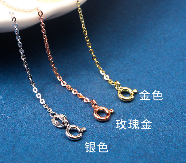 Wholesale 925 sterling silver necklace collarbone chain, O-shaped rose gold single chain, flash O bare chain, plain chain with cross-shaped chain pic 1