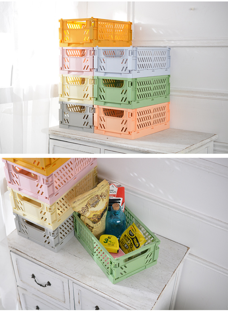 Large folding plastic storage box, student desktop organization, planner tape, stationery folding basketball basket, storage basket manufacturer pic 8