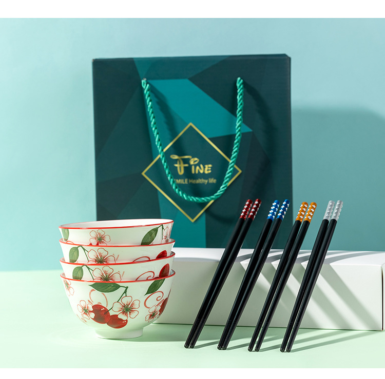 Opening promotion Ceramic bowl and chopstick set Event Gift Customization logo Casual Gift Japanese-style bowl and plate tableware set pic 27