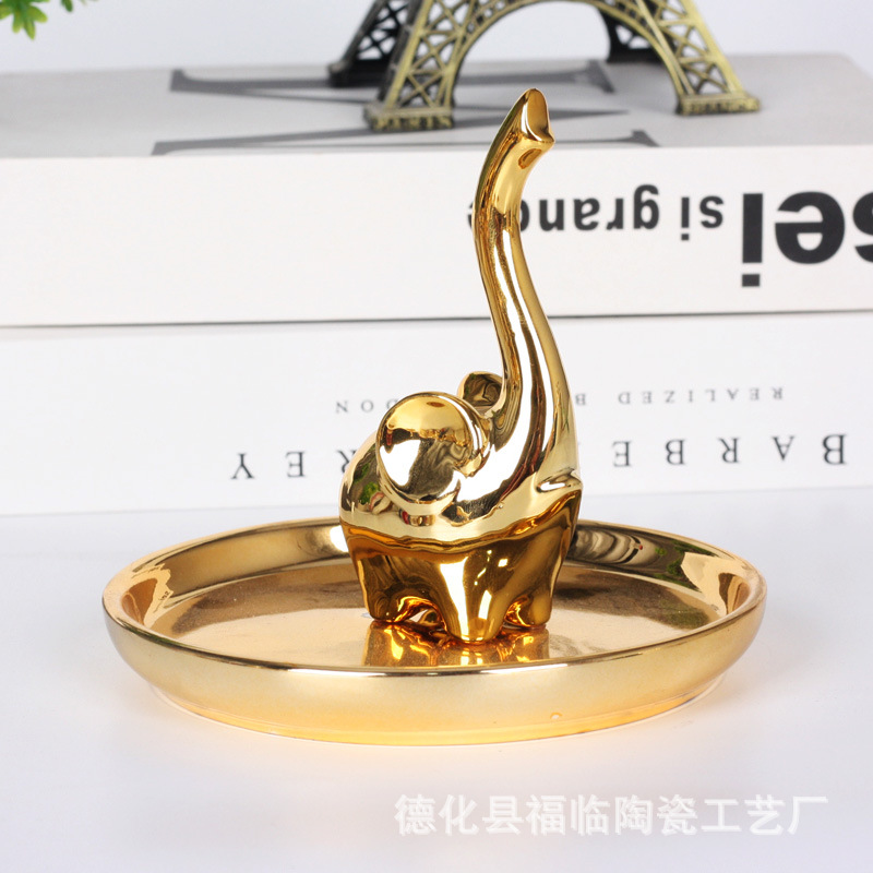 Nordic gold-plated ceramic handicrafts, gift jewelry plates, rings, watches, home storage plates, golden deer animal ornaments pic 57