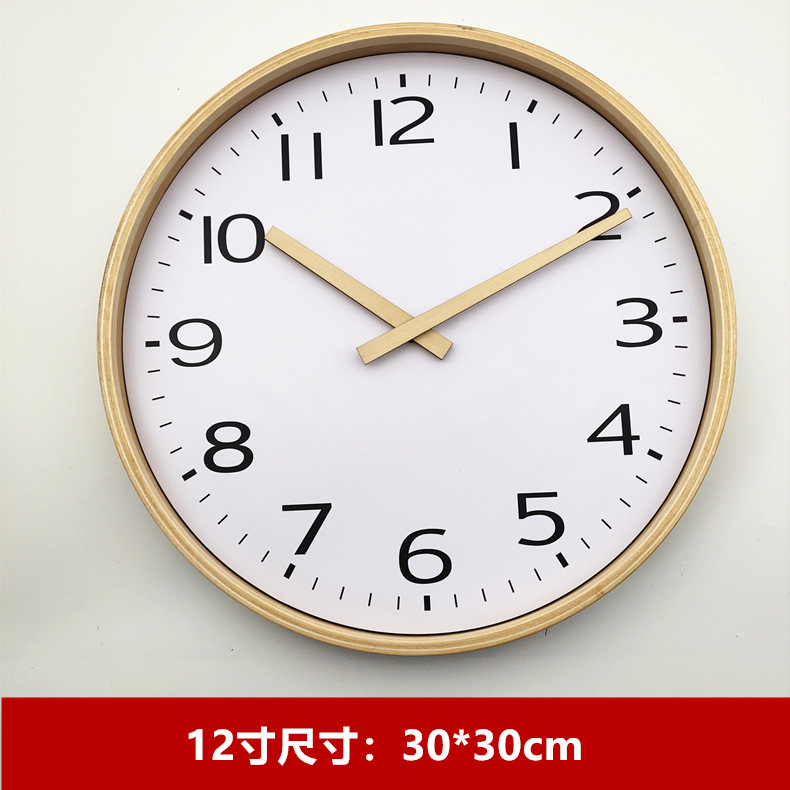 Japanese-style simple wall clock with large font, living room wooden clock, dining room bedroom modern silent round clock, solid wood frame pic 30