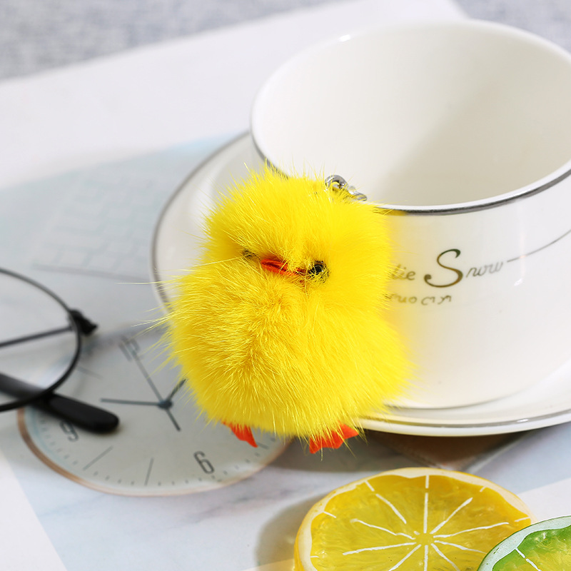 Ins真狐狸毛小黄鸭毛绒钥匙扣挂件女生包包钥匙挂饰（质量好）详情4
