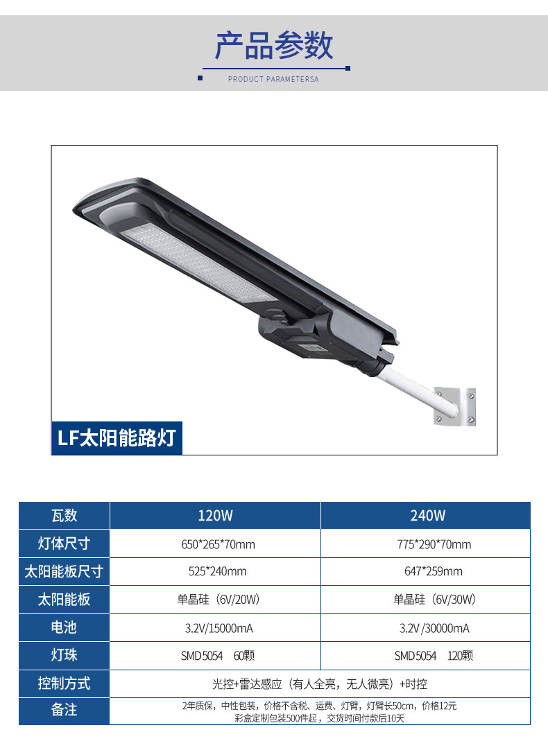 LED solar street lamps 120W, 240W solar integrated street lamps, villa lamps, courtyard lamps, rural road lamps pic 16