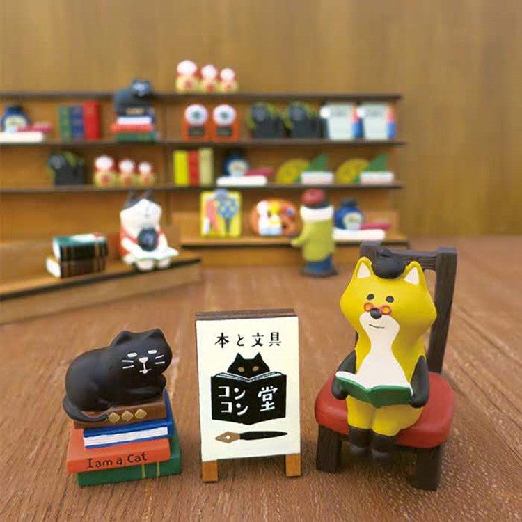 日式杂货zakka狐狸堂书店系列猫咪书架摆件微缩拍摄场景ins小摆件详情7