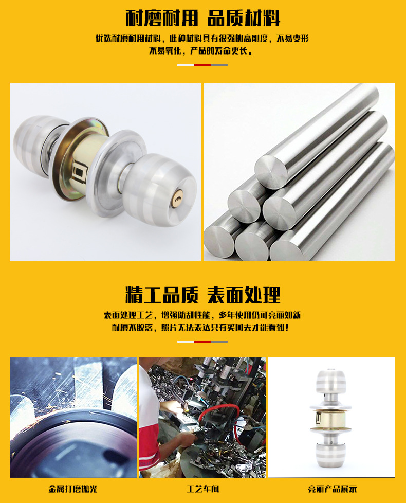 Jinrongda spherical lock, indoor bedroom door, ball lock, stainless steel universal wooden door lock, round lock core bathroom lock pic 10