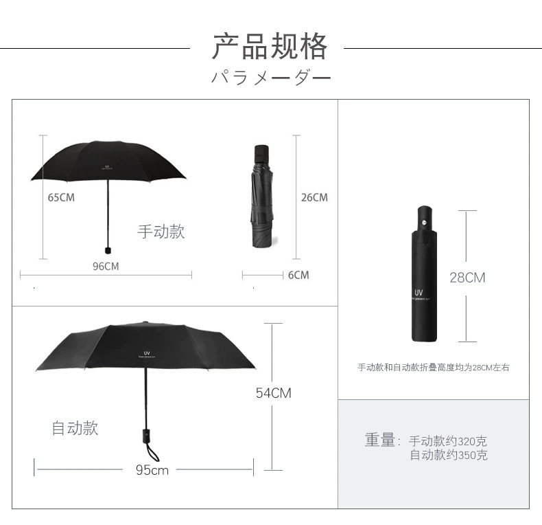 全自动创意UV伞黑胶防晒遮阳太阳伞三折叠两用晴雨伞工厂批发男详情6