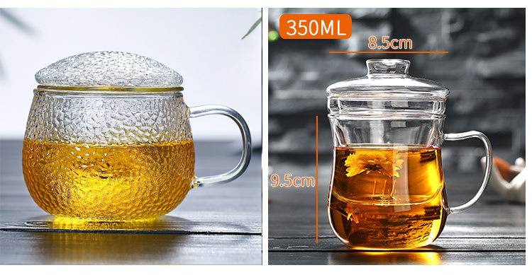 Factory wholesale household glass cups, heat-resistant flower tea cups, three-piece sets, office tea brewing belts, handles, filter cups, LOGO pic 10