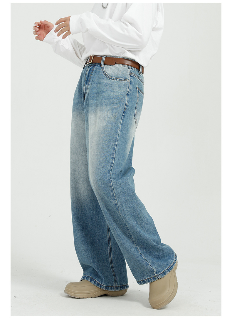 MTLCLOTHES男装|2022新品韩版宽松百搭蓝色直筒阔腿牛仔裤男详情10