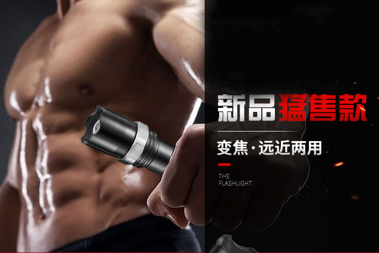 Zoom long-range mini LED aluminum alloy strong light flashlight, USB charging COB work light, cross-border special flashlight pic 1