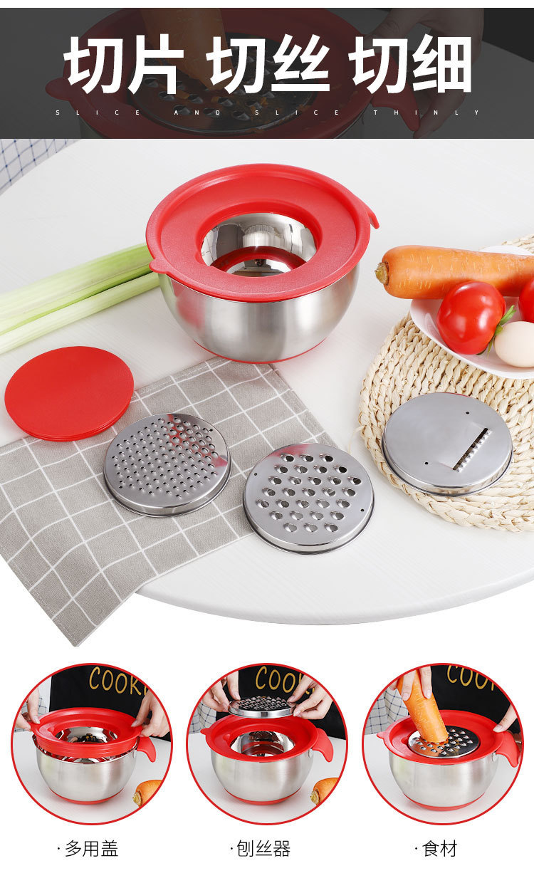 Factory direct sales: 304 stainless steel salad bowl, anti-slip silicone bottom, egg beater bowl, mixing bowl with handle pic 11