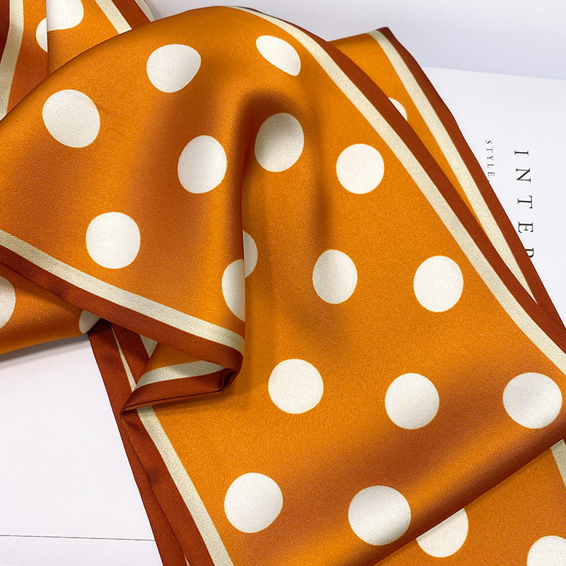 韩国时尚波点细窄长条丝巾女仿真丝斜角春夏领巾发带绑包详情49