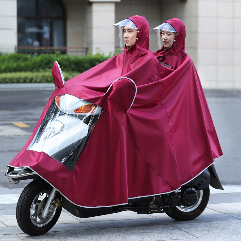 厂家批发电动车雨衣加大加厚牛津布单双人双帽檐防暴雨雨披可印字详情11