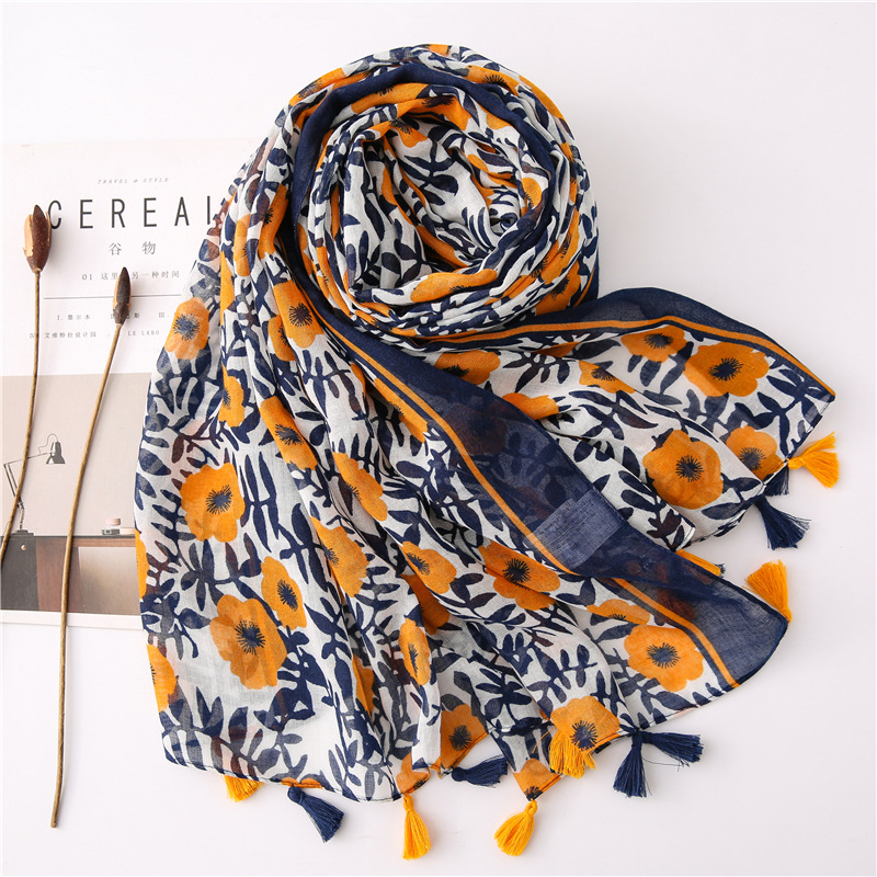 Japanese-style artistic and fresh cotton and linen scarf, retro patchwork Bohemian cashew print silk scarf, beautiful sun protection scarf, whisker, Korean cotton dense Bali gauze scarf shawl pic 17