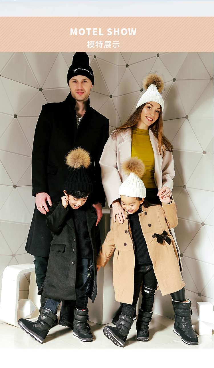 分销跨境魔术贴亲子儿童雪地靴防水防滑冬季中筒加绒加厚儿童冬鞋详情12