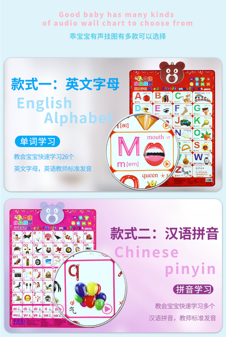 早教婴幼儿童有声挂图启蒙玩具语音发声拼音字母点读发声书点读本详情3