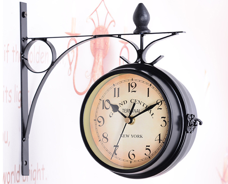 European-style home creative clock, ironwork pendant, wall clock manufacturer wholesale, retro decorative living room clock, double-sided wall clock pic 4