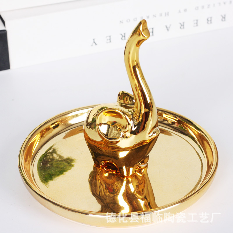 Nordic gold-plated ceramic handicrafts, gift jewelry plates, rings, watches, home storage plates, golden deer animal ornaments pic 58