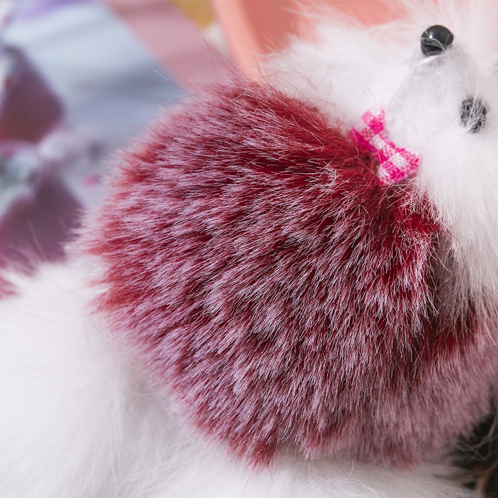 仿獭兔毛球钥匙扣可爱汽车毛绒钥匙扣渐变色学生书包挂件挂饰品详情10