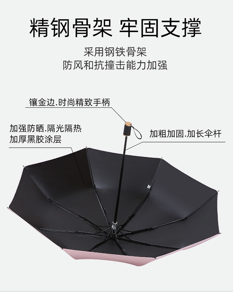 晴雨两用伞三折叠加厚黑胶防晒遮阳太阳伞防紫外线广告伞定制LOGO详情11