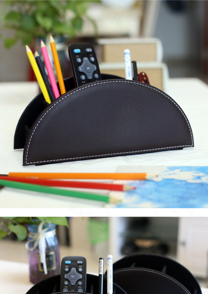 Desktop remote control box, office trendy brand, multi-functional leather organization box, stationery and cosmetic pen, multi-layer compartment storage box, simple and elegant pic 5