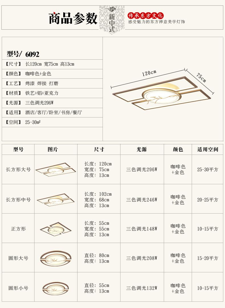 新中式客厅吸顶灯卧室书房超薄现代简约方形中山灯具全屋套餐组合详情17